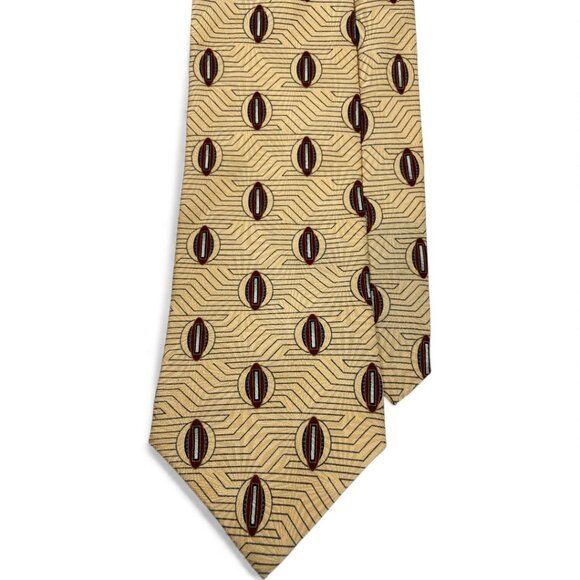 Bill Blass Silk Tie Geometric Yellow Burgundy - Picture 1 of 6